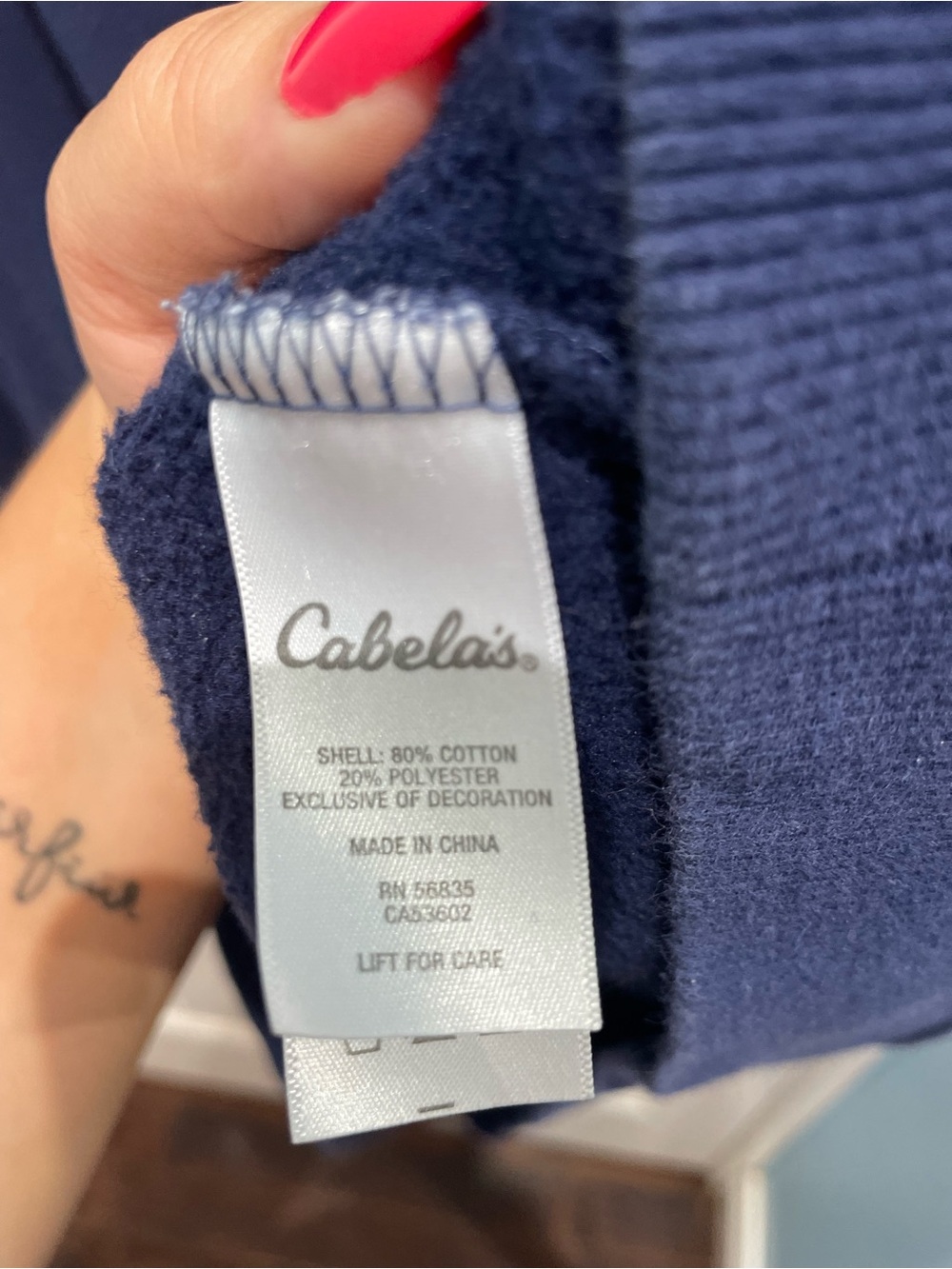 Cabela's Navy Blue V-Neck Hooded Sweatshirt with Pink Logo - Picture 6 of 6